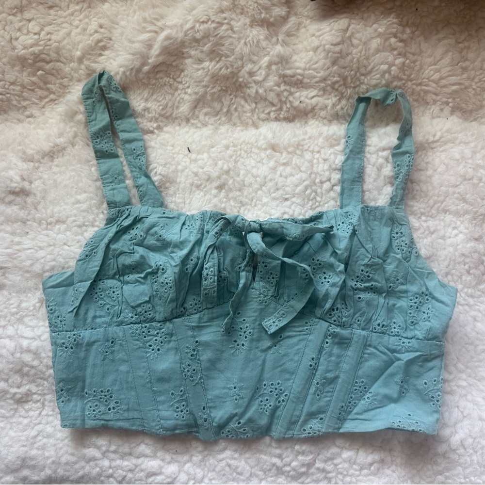 Seafoam blue/green Eyelet Corset Top